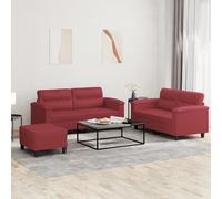 Vidaxl Ensemble De Canapés 3 Pcs Et Coussins Rouge Bordeaux Similicuir Multicolore