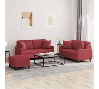 Vidaxl Ensemble De Canapés 3 Pcs Et Coussins Rouge Bordeaux Similicuir Multicolore