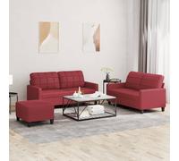 Vidaxl Ensemble De Canapés 3 Pcs Et Coussins Rouge Bordeaux Similicuir Multicolore