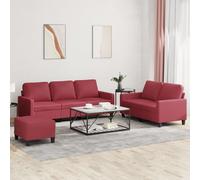 Vidaxl Ensemble De Canapés 3 Pcs Et Coussins Rouge Bordeaux Similicuir Multicolore