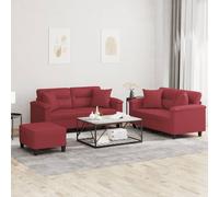 Vidaxl Ensemble De Canapés 3 Pcs Et Coussins Rouge Bordeaux Similicuir Multicolore