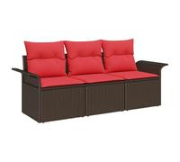 vidaXL Ensemble de Canapés 3 pcs Marron et Rouge polyrotin, Canapé modulable léger pour Jardin et terrasse, en matériaux résistants UV, mobilier extérieur imperméable