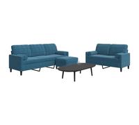 vidaXL Ensemble de canapés 3pcs et coussins et traversins bleu velours