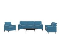vidaXL Ensemble de canapés 3pcs et coussins et traversins bleu velours canapé siège de canapé canapé relax canapé 3278460