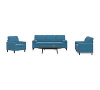 Vidaxl Ensemble De Canapés 3pcs Et Coussins Et Traversins Bleu Velours Multicolore