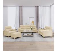 vidaXL Ensemble de Canapés avec Coussins 4 pcs, Canapés avec Accoudoirs, Ensemble de Meubles avec Repose-Pieds Salon, Moderne, Crème Tissu
