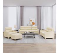 vidaXL Ensemble de canapés 4 pcs avec coussins Crème Tissu
