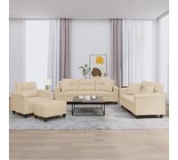 vidaXL Ensemble de canapés 4 pcs avec coussins Crème Tissu microfibre