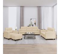 Vidaxl Ensemble De Canapés 4 Pcs Avec Coussins Crème Tissu Microfibre