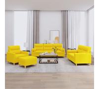 vidaXL Ensemble de canapés 4 pcs avec coussins jaune clair tissu
