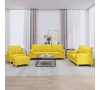 Vidaxl Ensemble De Canapés 4 Pcs Avec Coussins Jaune Clair Tissu Jaune