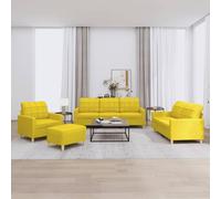 Vidaxl Ensemble De Canapés 4 Pcs Avec Coussins Jaune Clair Tissu Jaune