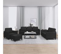 Vidaxl Ensemble De Canapés 4 Pcs Avec Coussins Noir Similicuir Noir