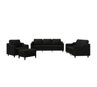 vidaXL Ensemble de canapés 4 pcs – avec coussins, accoudoirs, dossier et repose-pied – Noir tissu