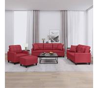 vidaXL Ensemble de canapés 4 pcs et coussins rouge bordeaux similicuir