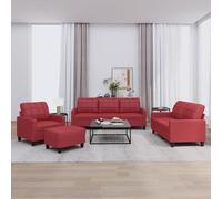 vidaXL Ensemble de canapés 4 pcs et coussins Rouge bordeaux Similicuir Multicolore