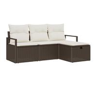 vidaXL Ensemble de canapé de Jardin avec Coussin 4 pcs Marron et crème, Canapé de Jardin modulable Moderne, Coussins Amovibles, Tissus résistants, Salon extérieur, mobilier de terrasse