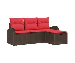 vidaXL Ensemble de Canapés 4 pcs Marron et Rouge polyrotin, Canapé de Jardin Moderne, Meuble en rotin résistant au Soleil, canapés modulaires avec Rangement Secret