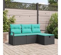 vidaXL Ensemble de Canapés 4 pcs Noir et turquoise polyrotin