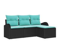 vidaXL Ensemble de Canapés 4 pcs Noir et Turquoise polyrotin, Canapé de Jardin et terrasse, Ensemble modulaire léger, résistant aux UV, Lounge extérieur, avec Rangement