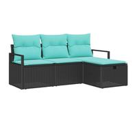 vidaXL Ensemble de Canapés 4 pcs Noir et Turquoise polyrotin, Canapé de Jardin et terrasse, Moderne, résistant, léger, Anti-UV, Espace de Rangement, Parfait pour l'extérieur