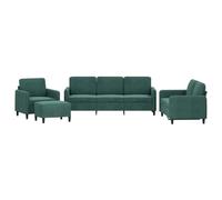vidaXL Ensemble de Canapés 4 pcs, Sièges avec Coussins, Canapés avec Accoudoirs et Dossier, Meubles avec Repose-Pied Salon, Moderne, Vert Foncé Velours