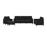 vidaXL Ensemble de Canapés 4 pcs, Sièges avec Coussins, Canapés avec Accoudoirs et Dossier, Meubles avec Repose-Pied Salon, Moderne, Noir Velours