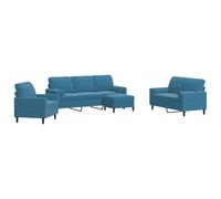 vidaXL Ensemble de canapés 4pcs et Coussins et traversins Bleu Velours, canapé, siège de canapé, canapé Relax, canapé Confort, Fauteuil de télévision