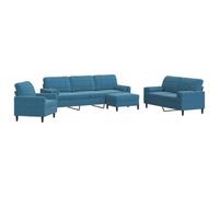 vidaXL Ensemble de canapés 4pcs et Coussins et traversins Bleu Velours, canapé, siège de canapé, canapé Relax, canapé Confort, Fauteuil de télévision