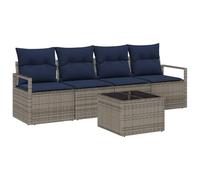 vidaXL Ensemble de Canapés 5 pcs Gris et Bleu polyrotin, Mobilier d'extérieur Moderne, canapé Durable, sièges tissés pour se détendre sur Votre terrasse, Jardin