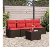 vidaXL Ensemble de Canapés 5 pcs Marron et rouge polyrotin