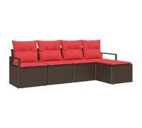 vidaXL Ensemble de Canapés 5 pcs Marron et Rouge polyrotin, Salon de Jardin et terrasse, canapé Moderne en Poly Rattan, résistant au Temps, avec Rangement modulable