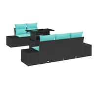vidaXL Ensemble de Canapés 6 pc 5-Nombre de Places Noir et Bleu | Tu peux jouer avec les sièges pour les adapter à ton espace, Coussins doux, résistants aux intempéries, en turquoise