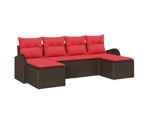 vidaXL Ensemble de Canapés 6 pcs Marron et Rouge polyrotin, Canapé modulable Moderne pour Jardin, léger, résistant aux UV, avec rangements, Parfait pour l'extérieur