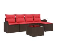 vidaXL Ensemble de Canapés 6 pcs Marron et Rouge polyrotin, Ensemble de canapés Moderne pour Jardin et terrasse, mobilier extérieur léger, résistant aux UV, avec rangements