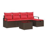 vidaXL Ensemble de Canapés 6 pcs Marron et Rouge polyrotin, Jardin et terrasse, canapés modulables, Salon léger et résistant, Set détente UV-Protecteur