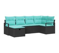 vidaXL Ensemble de Canapés 6 pcs Noir et Turquoise polyrotin, Canapé modulaire, mobilier léger d'extérieur, résistant au Soleil, Salon Chic pour terrasse et Jardin