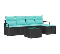 vidaXL Ensemble de Canapés 6 pcs Noir et Turquoise polyrotin, Jardin et terrasse, canapés modulables, Salon léger et résistant, Set détente UV-Protecteur
