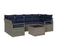 vidaXL Ensemble de Canapés 7 pcs Gris et Bleu polyrotin, Salon de Jardin et terrasse, mobilier Moderne en rotin, résistant aux UV, Confortable pour Votre Espace extérieur