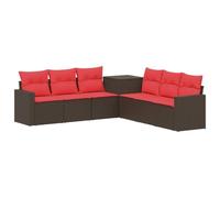 vidaXL Ensemble de Canapés 7 pcs Marron et Rouge, Ensemble de Jardin Moderne, canapé d'extérieur, mobilier en rotin résistant, Design modulable pour se détendre, Coins de Patio