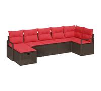 vidaXL Ensemble de Canapés 7 pcs Marron et Rouge polyrotin, Canapé de Jardin et terrasse, Moderne, mobilier extérieur résistant, UV, Facile à déplacer, avec rangements