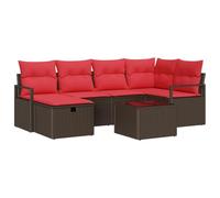 vidaXL Ensemble de Canapés 7 pcs Marron et Rouge polyrotin, Canapé modulaire, mobilier léger d'extérieur, résistant au Soleil, Salon Chic pour terrasse et Jardin