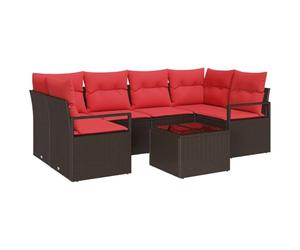 vidaXL Ensemble de Canapés 7 pcs Marron et Rouge polyrotin, Salon de Jardin et terrasse, mobilier Moderne en rotin, résistant aux UV, Confortable pour Votre Espace extérieur