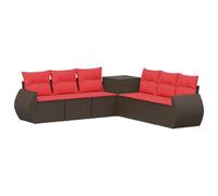 vidaXL Ensemble de Canapés 7 pcs Marron et Rouge, Salon de Jardin, Ensemble extérieur Moderne, résistant aux intempéries, Design modulable pour se détendre