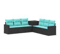 vidaXL Ensemble de Canapés 7 pcs Noir et Bleu, Ensemble de Jardin Moderne, canapé d'extérieur, mobilier en rotin résistant, Design modulable pour se détendre, Coins de Patio