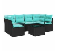 vidaXL Ensemble de Canapés 7 pcs Noir et Bleu polyrotin, Salon de Jardin et terrasse, mobilier Moderne en rotin, résistant aux UV, Confortable pour Votre Espace extérieur