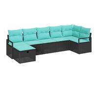 vidaXL Ensemble de Canapés 7 pcs Noir et Turquoise polyrotin, Canapé de Jardin et terrasse, Moderne, mobilier extérieur résistant, UV, Facile à déplacer, avec rangements