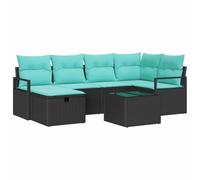vidaXL Ensemble de Canapés 7 pcs Noir et Turquoise polyrotin, Canapé modulaire, mobilier léger d'extérieur, résistant au Soleil, Salon Chic pour terrasse et Jardin