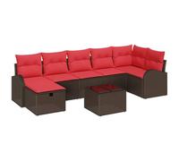 vidaXL Ensemble de Canapés 8 pcs Marron et Rouge polyrotin, Jardin et terrasse, Moderne et léger, canapé d'extérieur modulable, résistant aux UV pour Un Coin détente