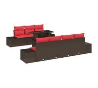 vidaXL Ensemble de Canapés 8 pcs Marron et Rouge polyrotin, Salon de Jardin Moderne, mobilier extérieur, modularité pour terrasse, canapé en rotin stylé